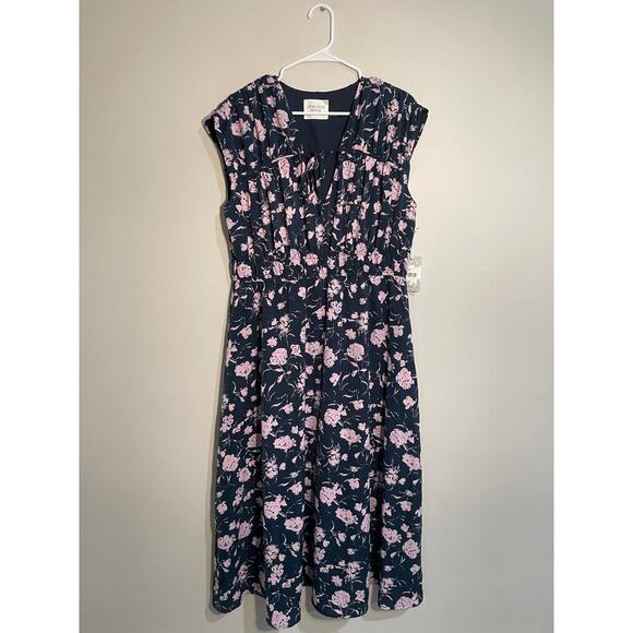 NWT Tuckernuck Hyacinth House Navy & Blush Abstract Floral Amanda Midi Dress XL‎ - Picture 2 of 14